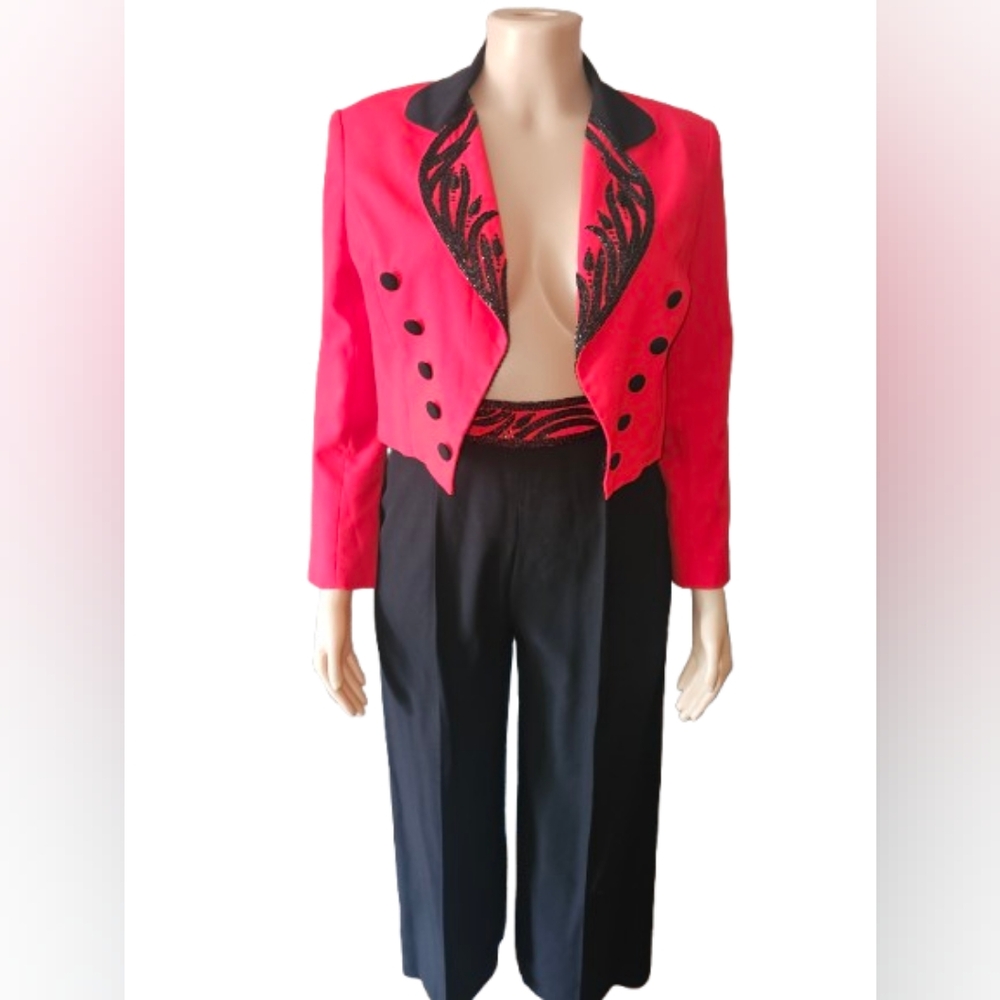 Vintage Koorosh 90s Black And Red Beaded Pant Suit 16